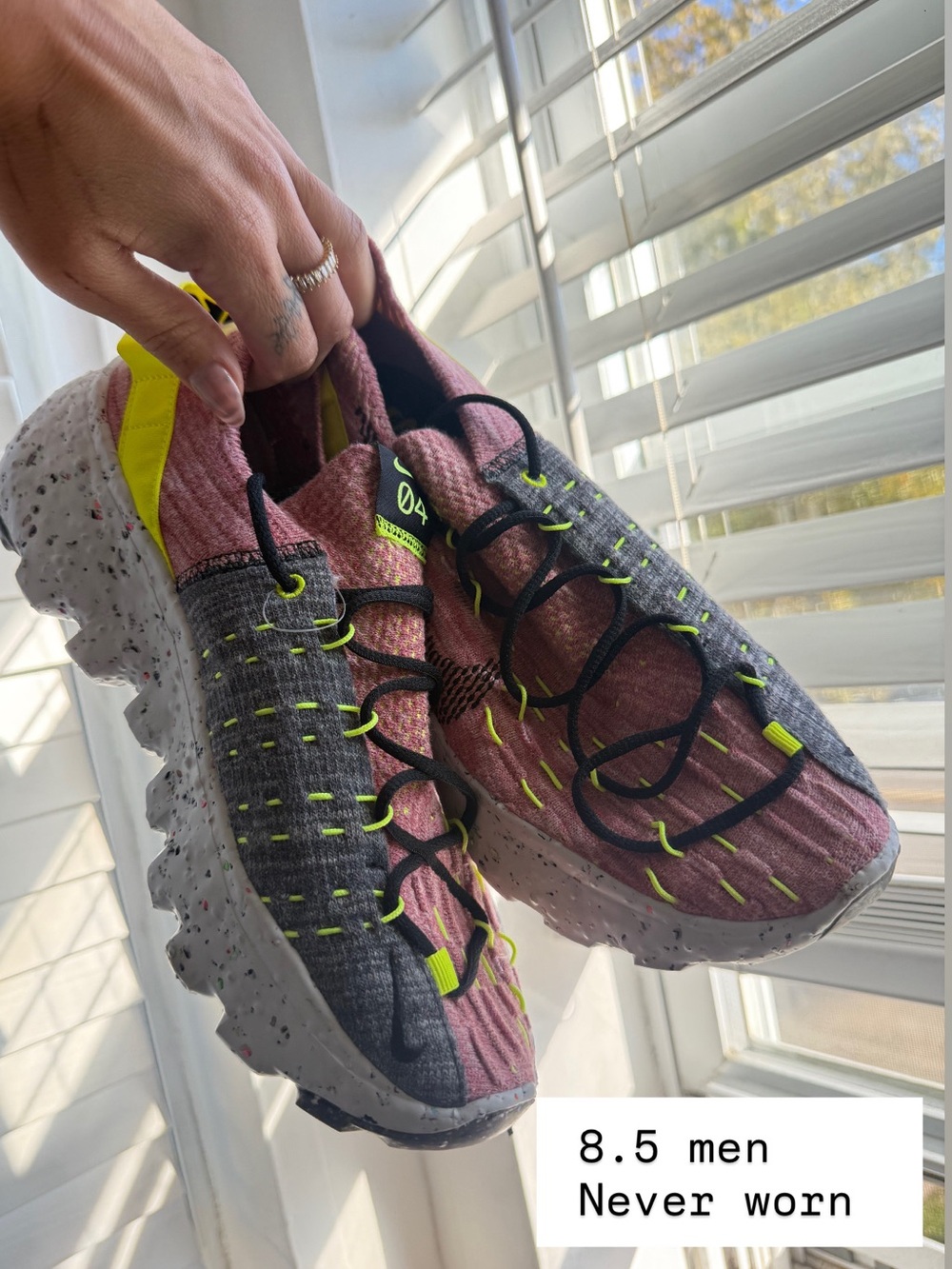 Nike Men’s Knit Athletic Shoes in Mauve, Gray and Neon Yellow
